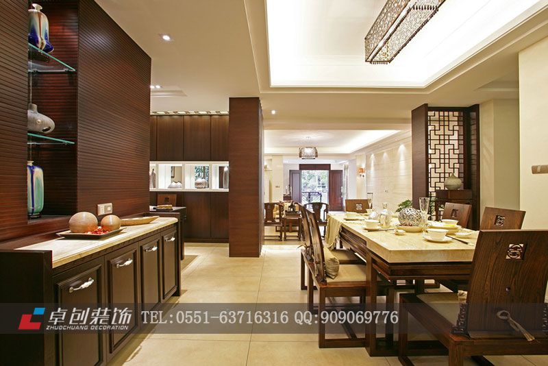 保利拉菲公館103㎡--中式風(fēng)格裝修設(shè)計(jì)餐廳效果圖，合肥裝修公司，合肥裝飾公司